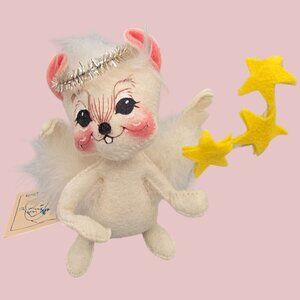 Annalee 7" White Angel Christmas Mouse Stars Halo Feather Wings Vintage 1999